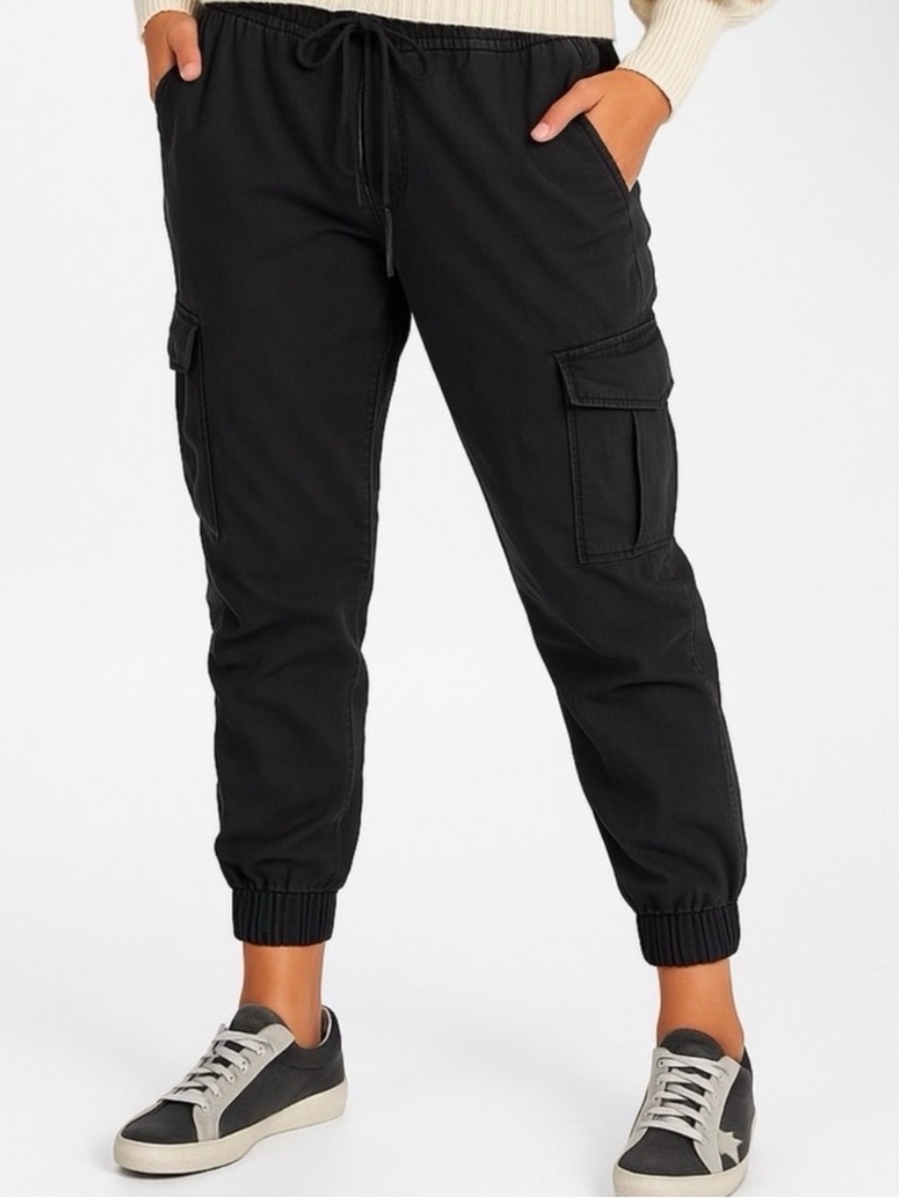 NSF Black Elastic Waist Cargo Pants
